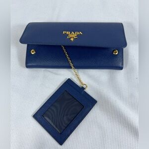 Prada Saffiano Continental Wallet Blue Leather With Box & ID Holder